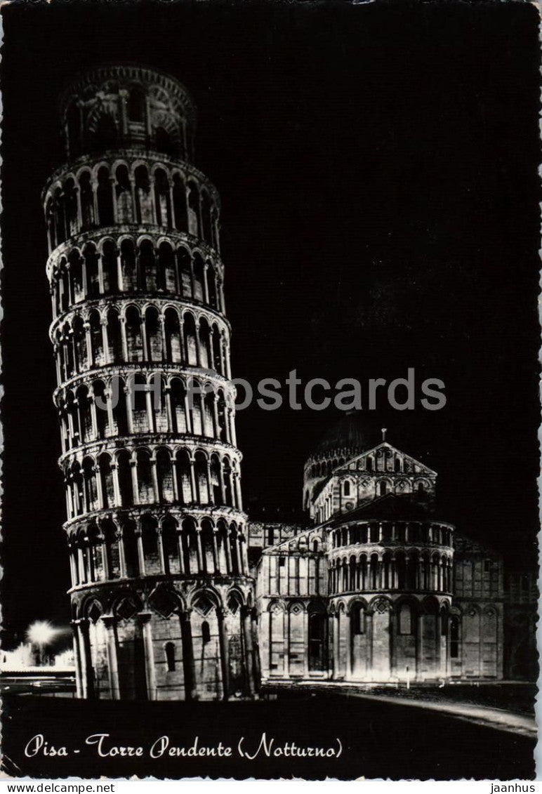 Pisa - Torre Pendente Notturno - Leaning Tower - Night View - old postcard - 1953 - Italy - used - JH Postcards