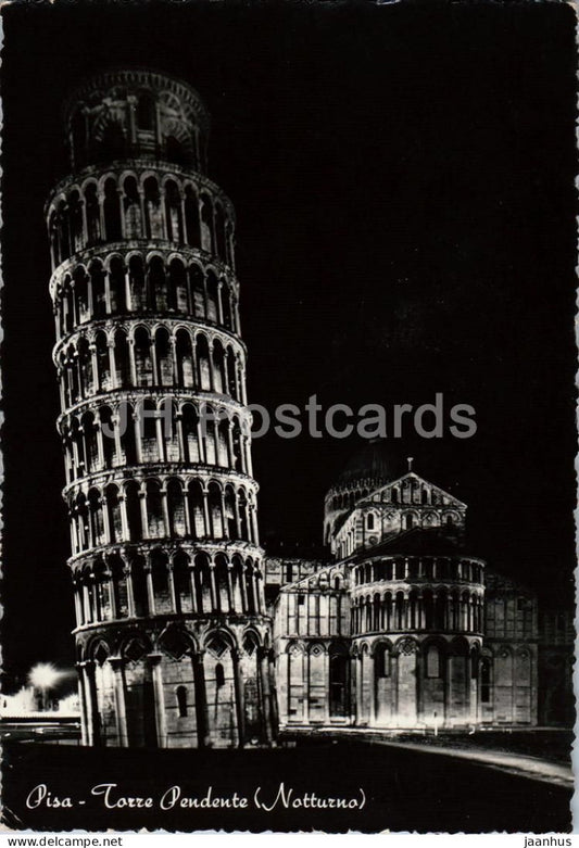 Pisa - Torre Pendente Notturno - Leaning Tower - Night View - old postcard - 1953 - Italy - used - JH Postcards