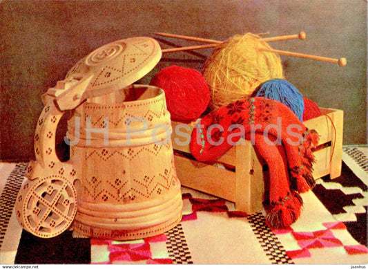 New Year Greeting card - 2 - beer mug - knitwear - 1982 - Estonia USSR - unused - JH Postcards