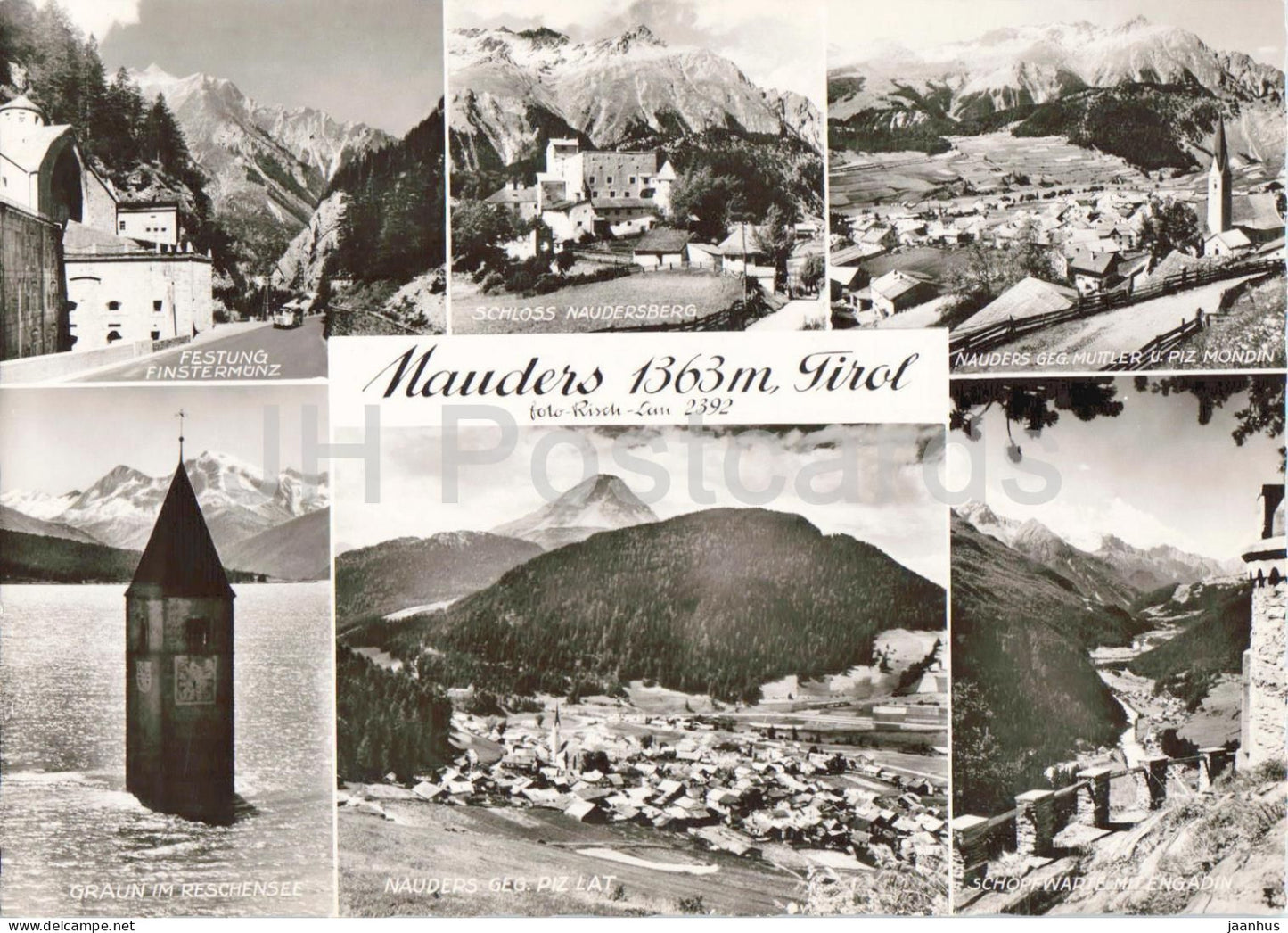 Nauders 1363 m - Tirol - Finstermunz - village - castle - mountain views - multiview - old postcard - Austria - unused - JH Postcards