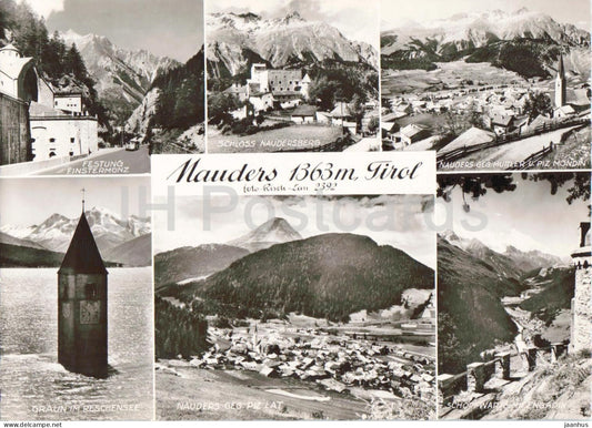 Nauders 1363 m - Tirol - Finstermunz - village - castle - mountain views - multiview - old postcard - Austria - unused - JH Postcards