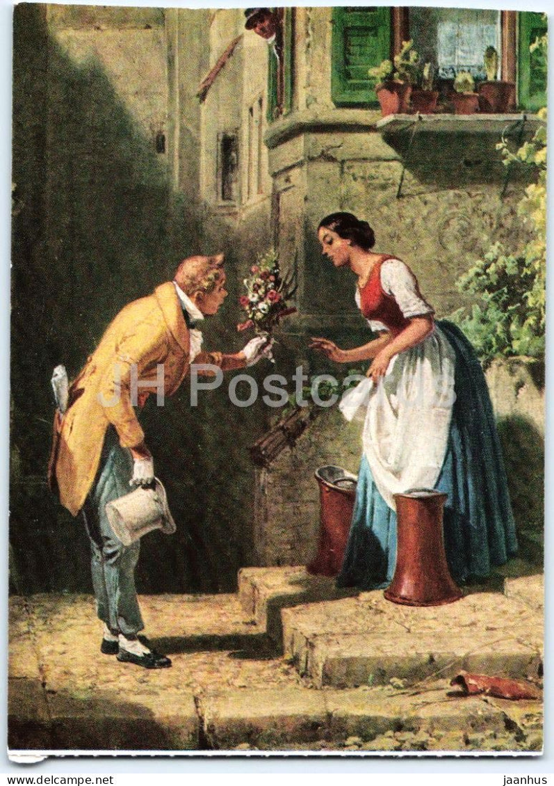 painting by Carl Spitzweg - The Congratulator - Der Gratulant - German art - Germany - unused - JH Postcards