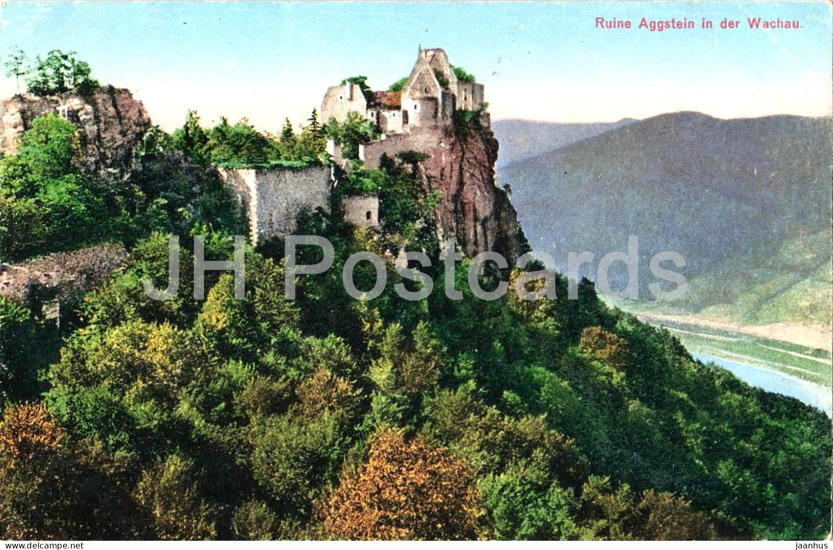 Ruine Aggstein in der Wachau - castle ruins - landscape - 2438 - old postcard - 1916 - Austria - used - JH Postcards