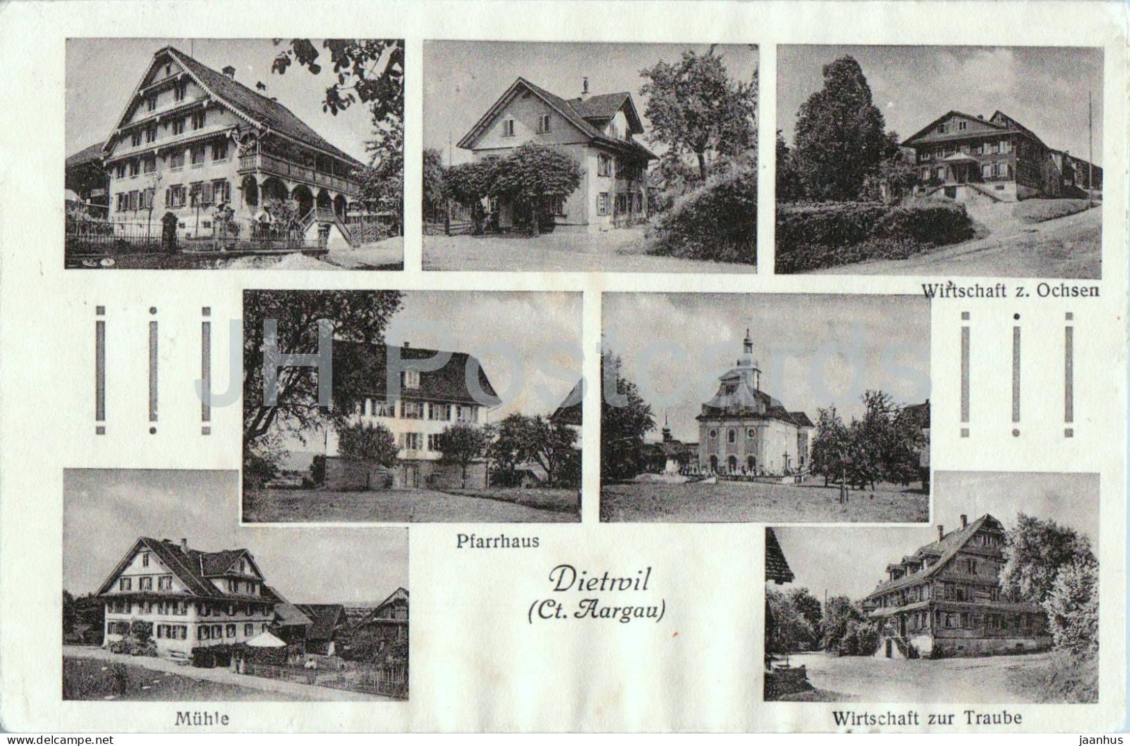 Dietwil - Aargau - Pfarrhaus - Muhle - Witschaft - multiview - old postcard - 1915 - Switzerland - used - JH Postcards