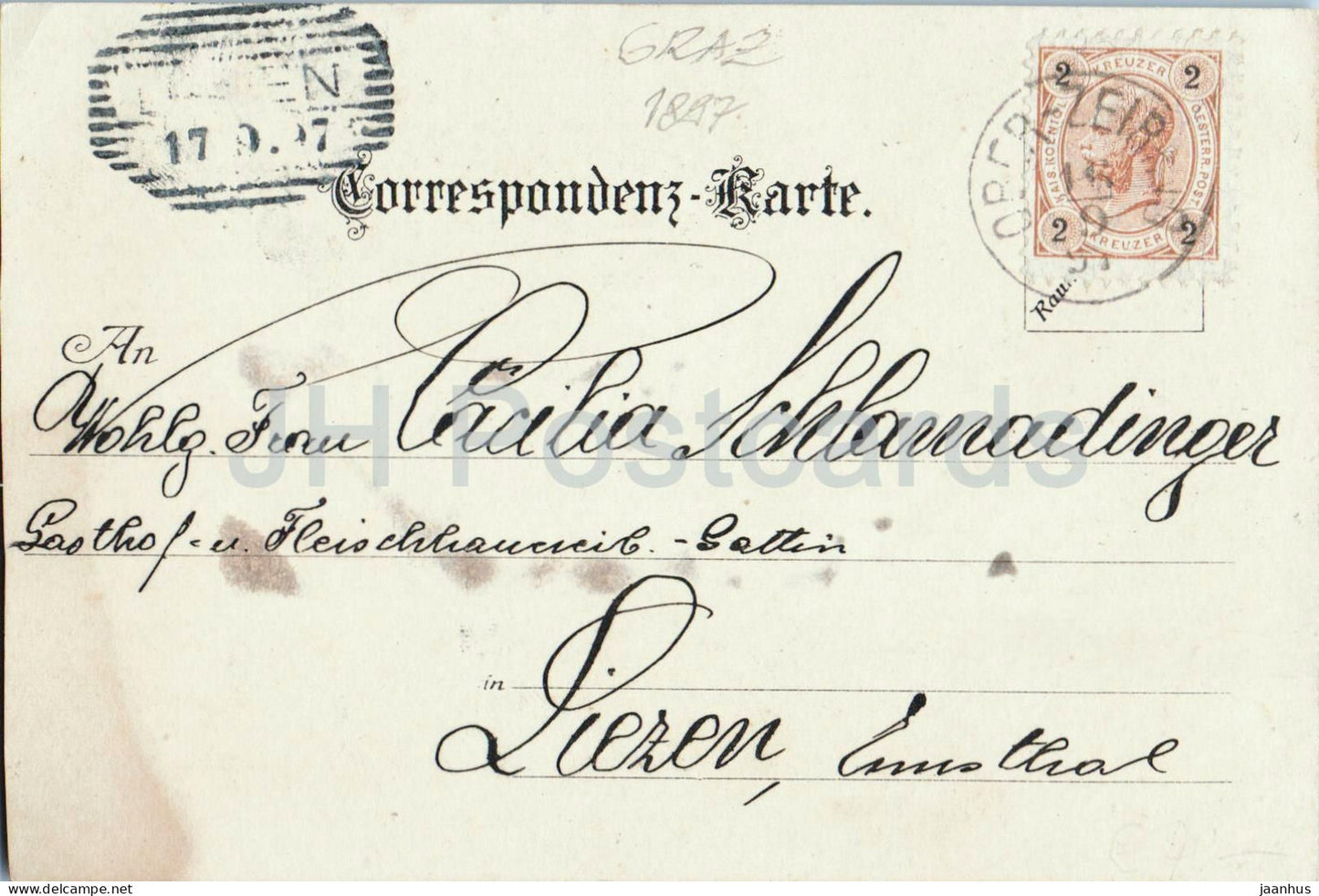 Gruss aus Graz - Gegen Sud-Westen - panorama - couple - hunter - illustration - Litho - 1897 - Austria - used