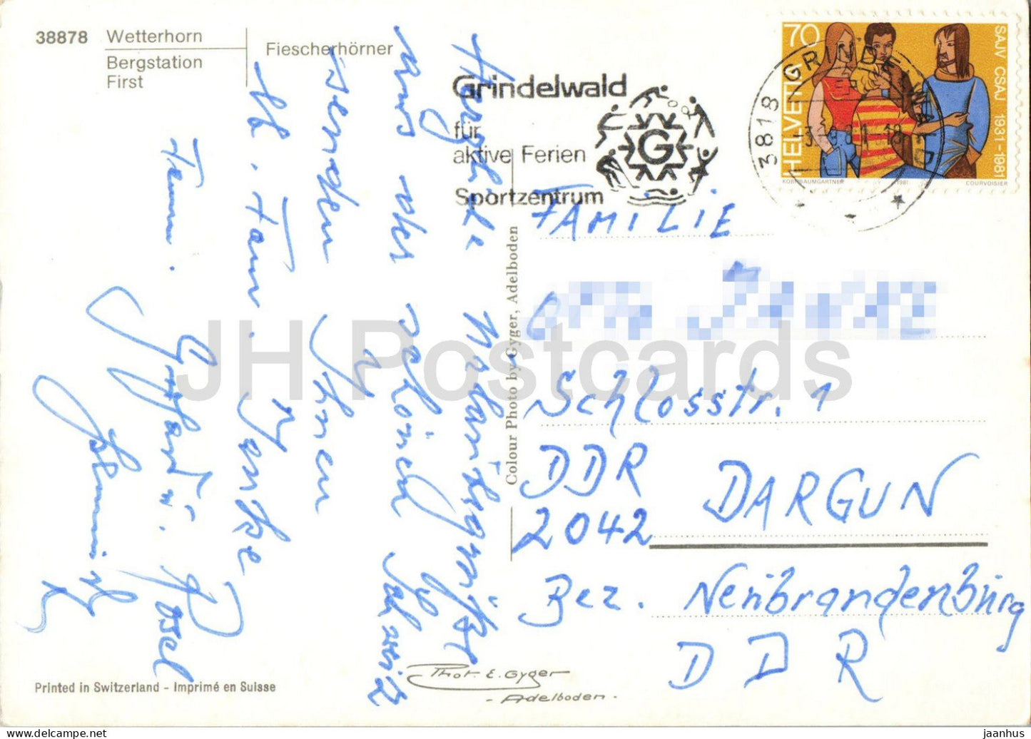 Grindelwald - Wetterhorn Bergstation First Fiescherhorner - multivues - 38878 - 1981 - Suisse - oblitéré
