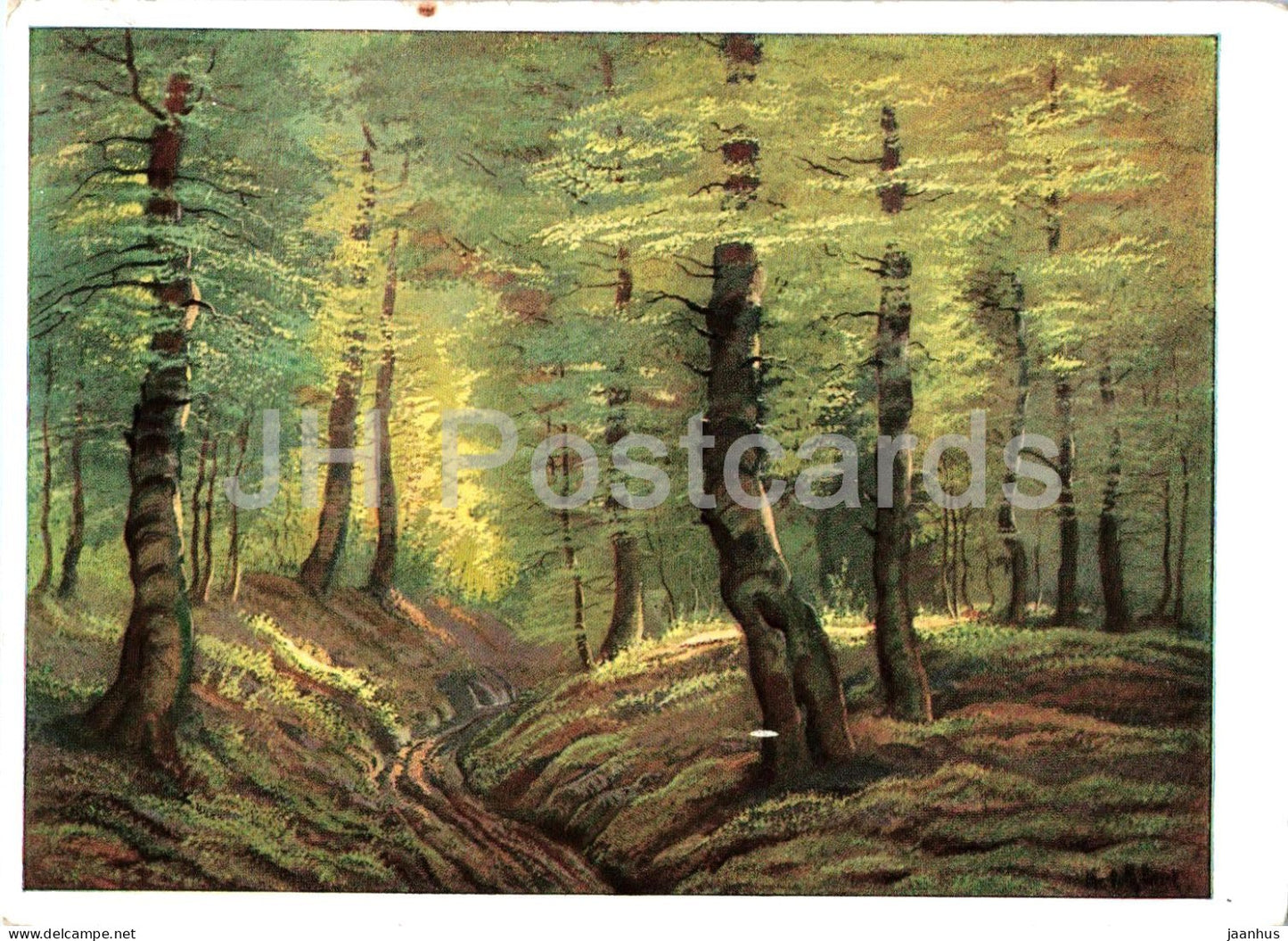 painting by Chr. G. Hirsch - Sun in the Forest - Sonne im Walde - German art - 3122 - 1960s - Germany - used - JH Postcards