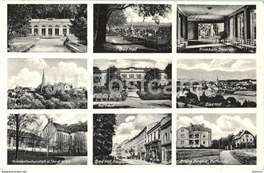 Bad Hall - Multiview with Kurhaus Trinkhalle - Hospiz Bethesda - 4800 - old postcard - 1933 - Austria - used - JH Postcards