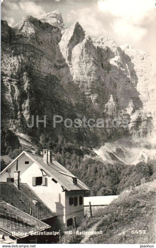 Untere Valentin Alpe mit Kellerwand - Mountains - Alpine hut - 6452 - old postcard - 1930s - Austria - used - JH Postcards
