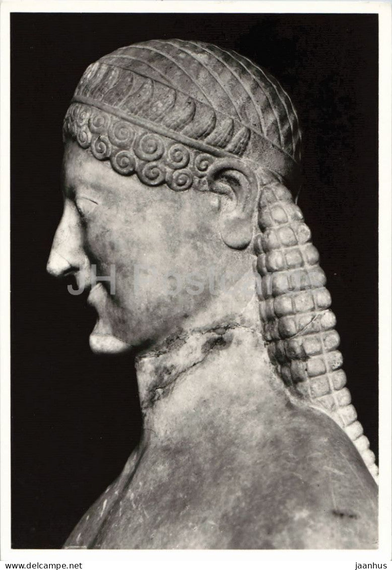 ancient Greek sculpture - Apollo Milani head - Archaeological Museum Florence - ancient world - 1960s - Italy - unused - JH Postcards