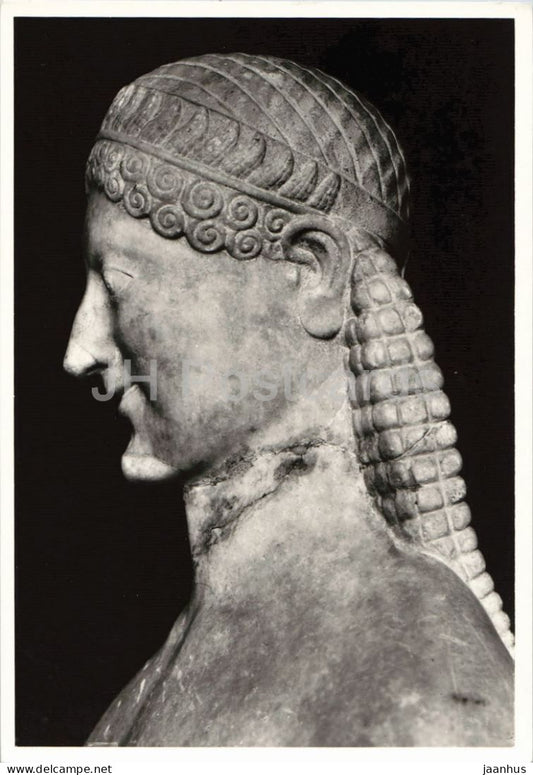 ancient Greek sculpture - Apollo Milani head - Archaeological Museum Florence - ancient world - 1960s - Italy - unused - JH Postcards