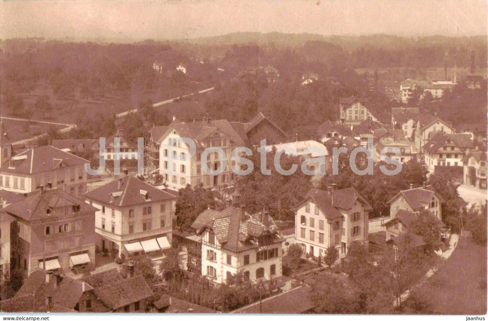 Cham - houses - aerial view - old postcard - 1924 - Switzerland - used - JH Postcards