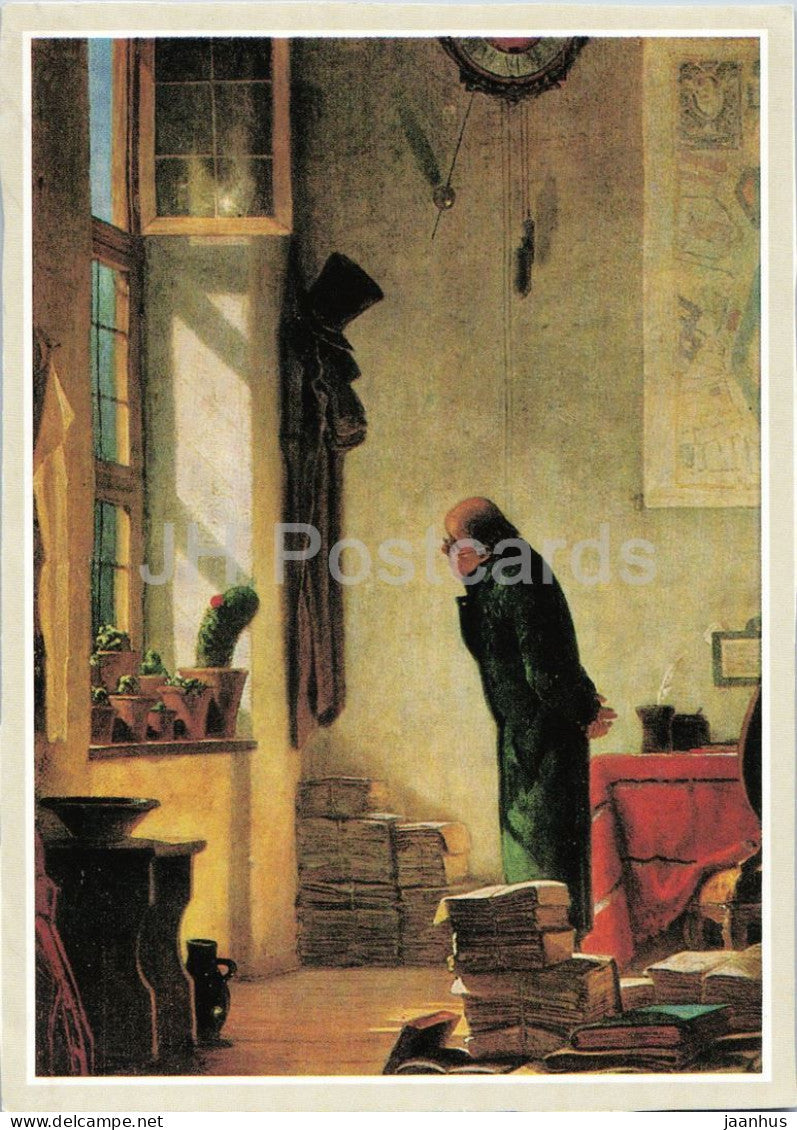 painting by Carl Spitzweg - The Cactus Lover - Der Kaktusliebhaber - German art - Germany - unused - JH Postcards