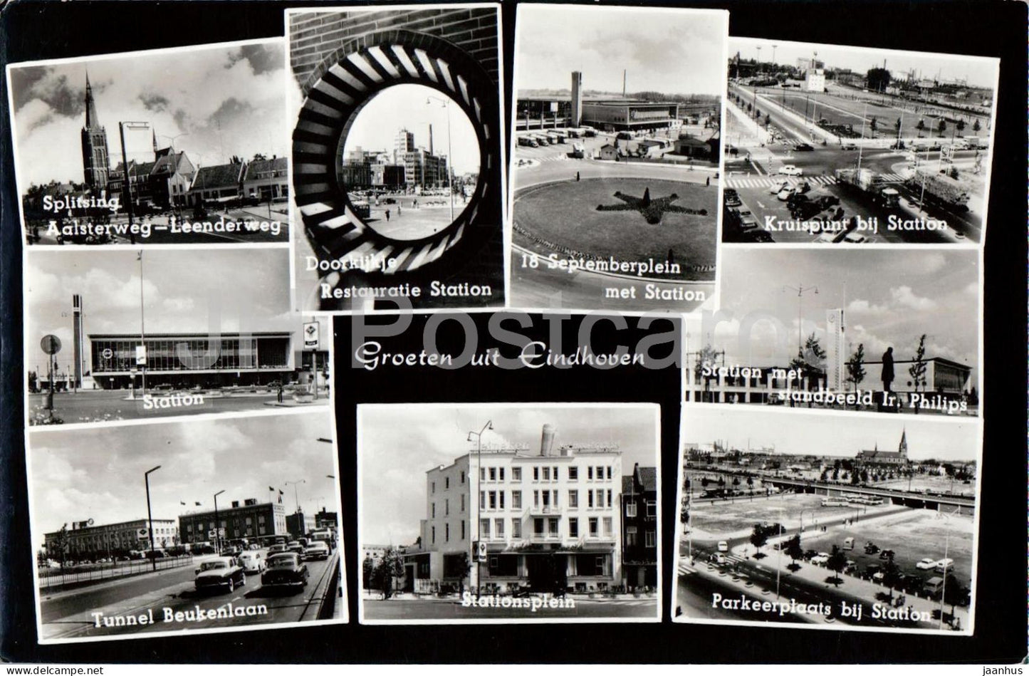 Groeten uit Eindhoven Greetings - station - Splitsing - Stationsplein - multiview old postcard 1959 - Netherlands - used - JH Postcards