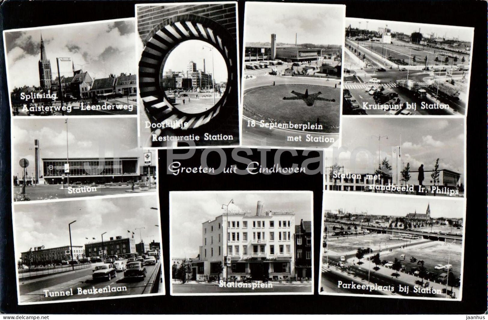 Groeten uit Eindhoven Greetings - station - Splitsing - Stationsplein - multiview old postcard 1959 - Netherlands - used - JH Postcards