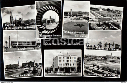 Groeten uit Eindhoven Greetings - station - Splitsing - Stationsplein - multiview old postcard 1959 - Netherlands - used - JH Postcards