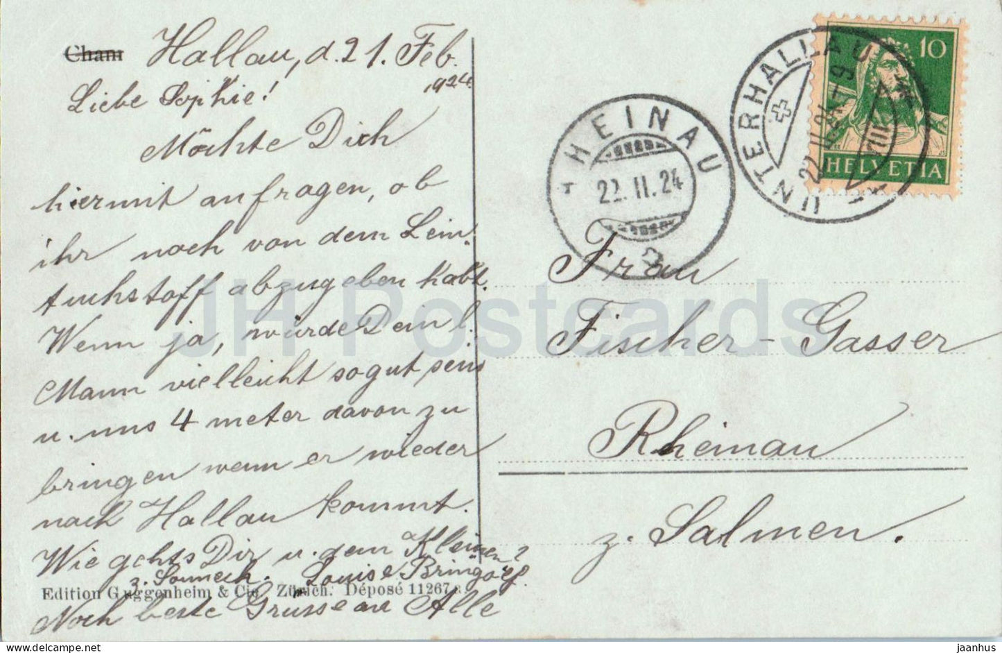 Cham - houses - aerial view - old postcard - 1924 - Switzerland - used