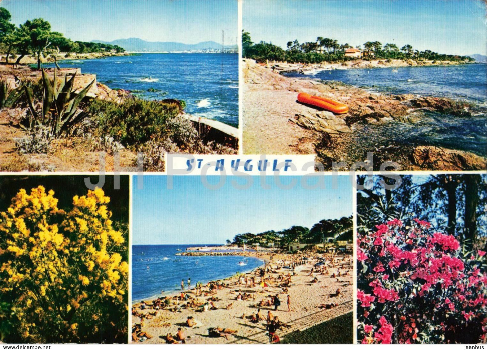 Cote D'Azur - Saint-Aygulf - French Riviera - beach - coast - flowers - seaside - multivew - 1973 - France - used - JH Postcards