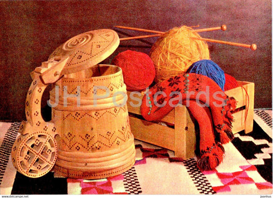 New Year Greeting card - 3 - beer mug - knitwear - 1982 - Estonia USSR - unused - JH Postcards