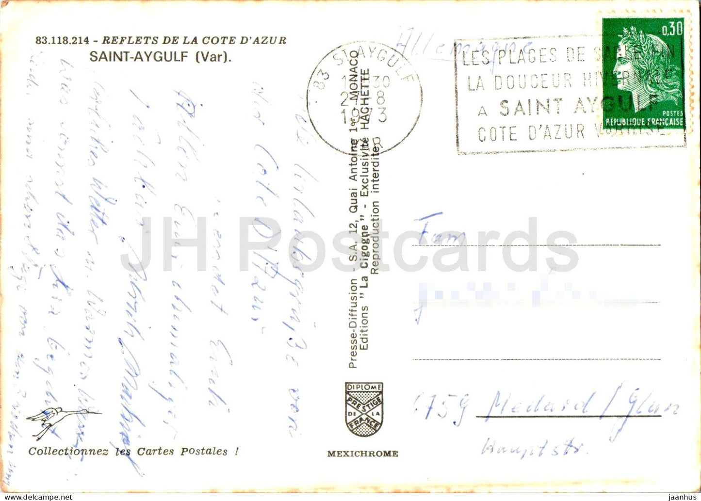 Cote D'Azur - Saint-Aygulf - French Riviera - beach - coast - flowers - seaside - multivew - 1973 - France - used
