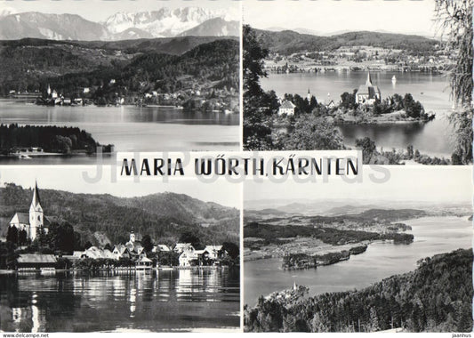Maria Worth - Karnten - village - church - lake view - multiview - 3742 - old postcard - Austria - unused - JH Postcards