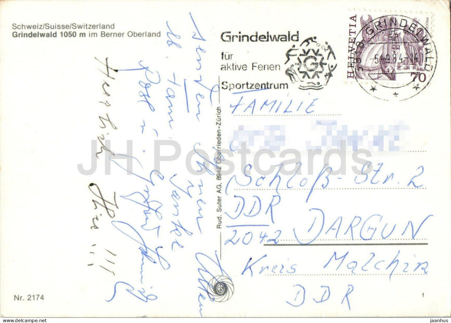 Salutations de Grindelwald - panorama du village - montagnes - Alpes - téléphérique - vues multiples - 2174 - 1984 - Suisse - usagé