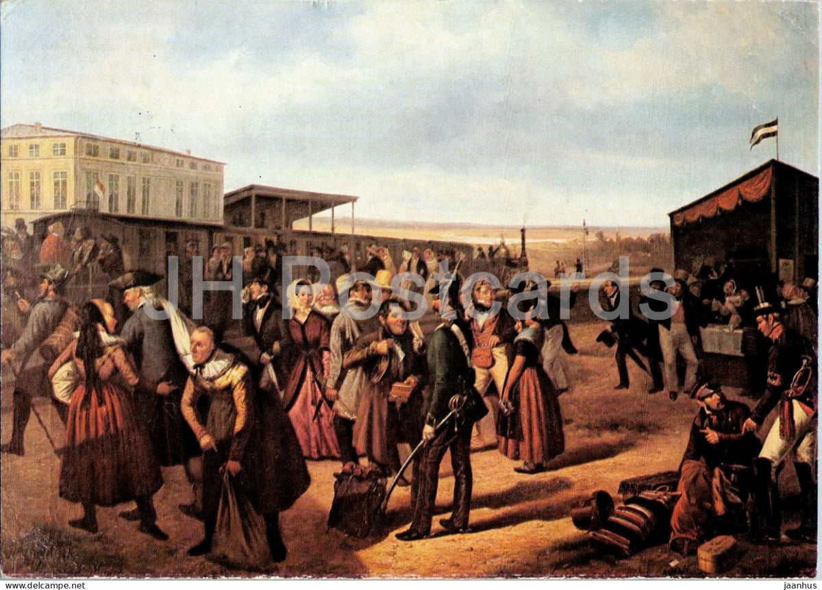 painting by Jakob Munk - Railway Station - Bahnstation - train - 1994 - Germany - used - JH Postcards
