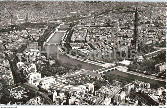 Paris - Vue aerienne - Le Palais de Chaillot, la Seine la Tour Eiffel aerial view 109 - old postcard - France - unused - JH Postcards