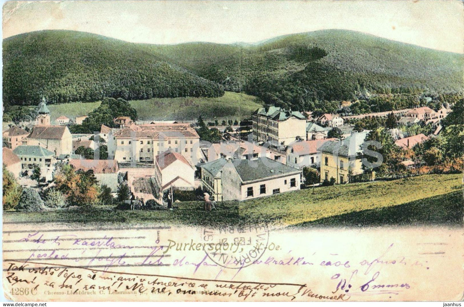 Purkersdorf - panoramic town view with forest hills - No. 4286 - old postcard - 1902 - Austria - used - JH Postcards