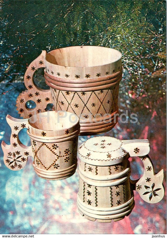 New Year Greeting card - beer Mugs - 1 - 1981 - Estonia USSR - used - JH Postcards