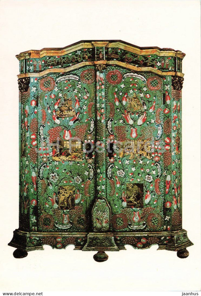 painted wardrobe from early 19th century - Zumberk open-air museum - Czech folk art - 1970s - Czechoslovakia - unused - JH Postcards