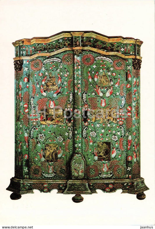 painted wardrobe from early 19th century - Zumberk open-air museum - Czech folk art - 1970s - Czechoslovakia - unused - JH Postcards