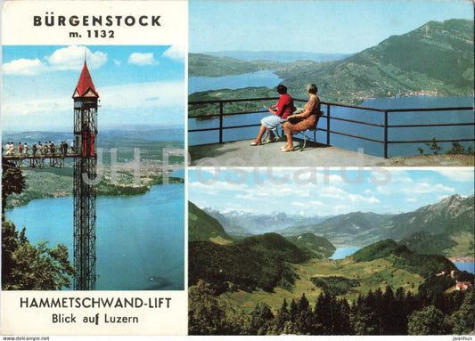 Burgenstock m 1132 Hammetschwand Lift Blick auf Luzern - elevator tower - multiview - 02325 - 1971 - Switzerland - used - JH Postcards