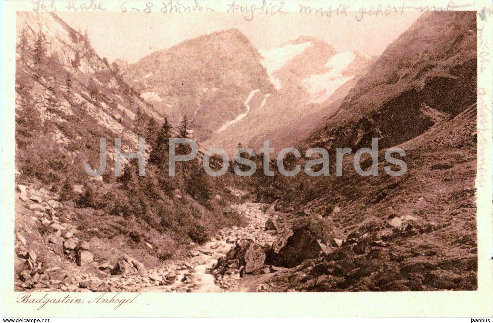 Badgastein - Ankogel - mountain stream - valley - glacier view - old postcard - 1923 - Austria - used - JH Postcards
