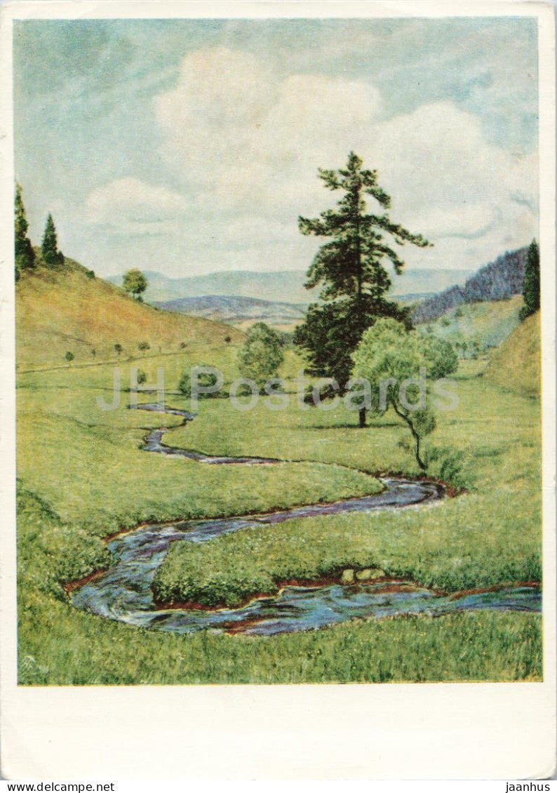 painting by Hans Thoma - The Wandering Brook - Das wanderde Bachlein - German art - 1954 - Germany DDR - unused - JH Postcards