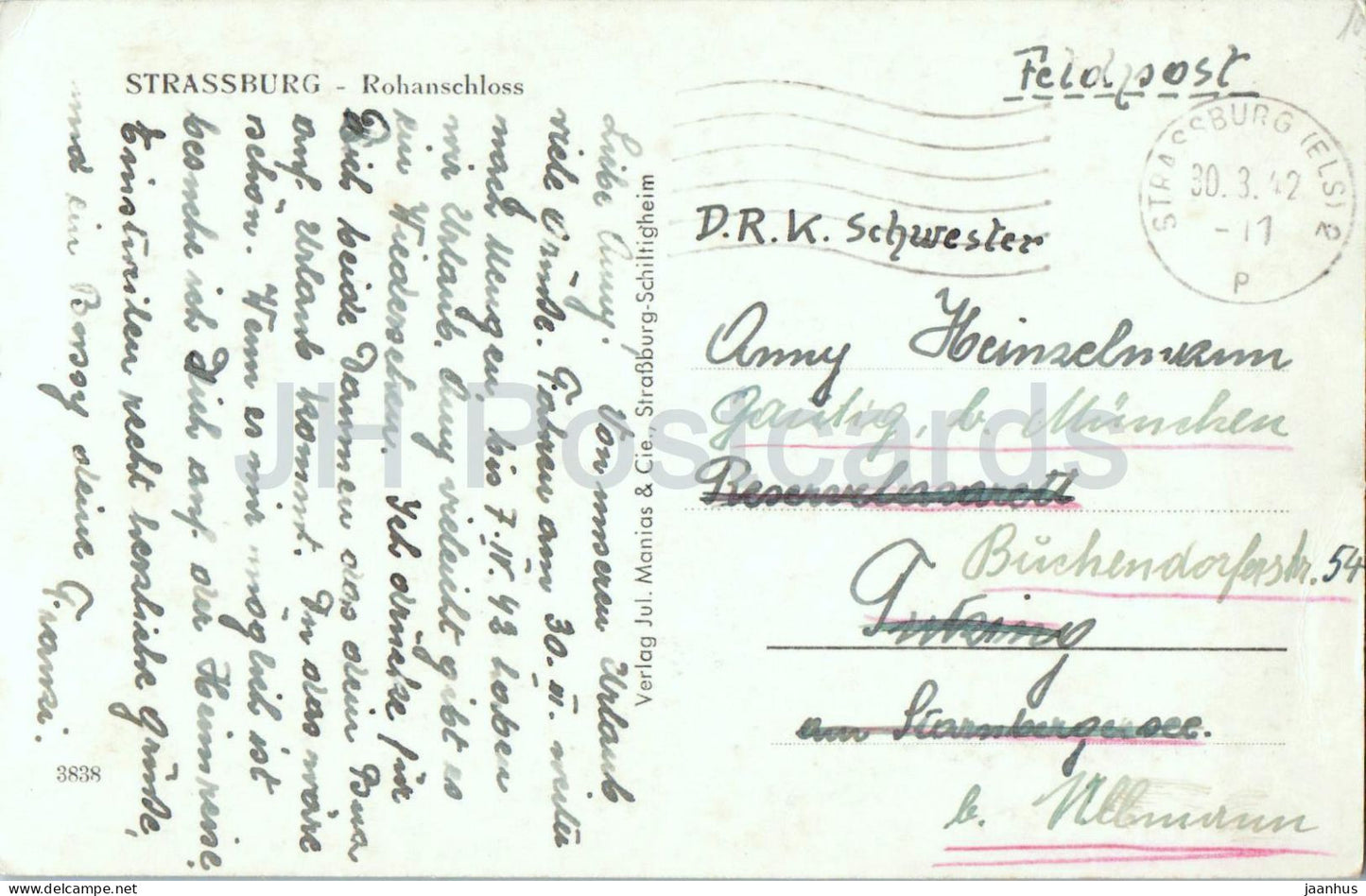 Strasbourg - Château de Rohan - Seconde Guerre mondiale - Poste militaire - 3838 - 1942 - France - Occasion 