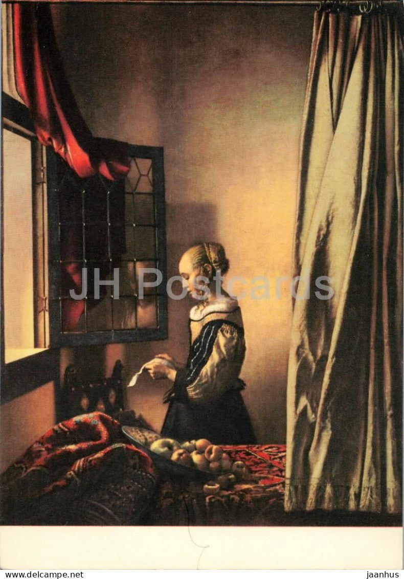 painting by Johannes Vermeer - Girl Reading a Letter at an Open Window - Dutch art - Italy - unused - JH Postcards