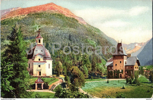 Gasteinertal - Kirche und Schloss in Bockstein - church - castle - 2041 - old postcard - 1919 - Austria - used - JH Postcards