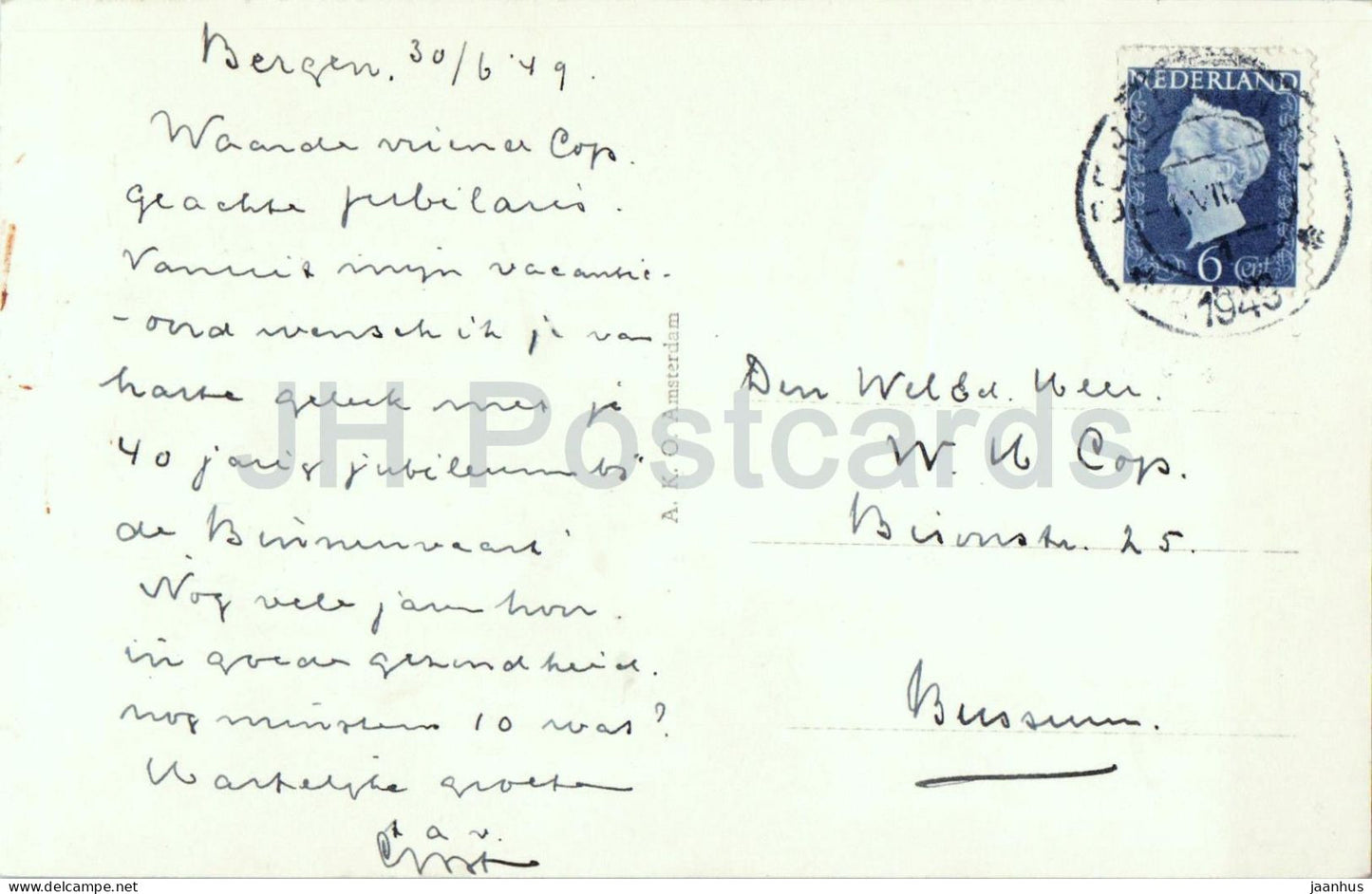Schoorl - Duinweg nach Bergen - Straße nach Bergen - Straße - Bäume - alte Postkarte - 1949 - Niederlande - gebraucht