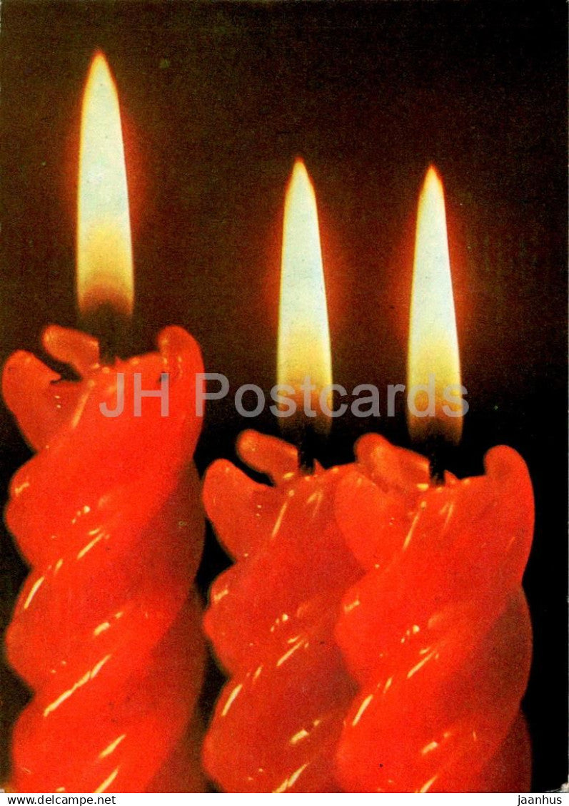 New Year Greeting Card - Red Candles - 1979 - Estonia USSR - used - JH Postcards