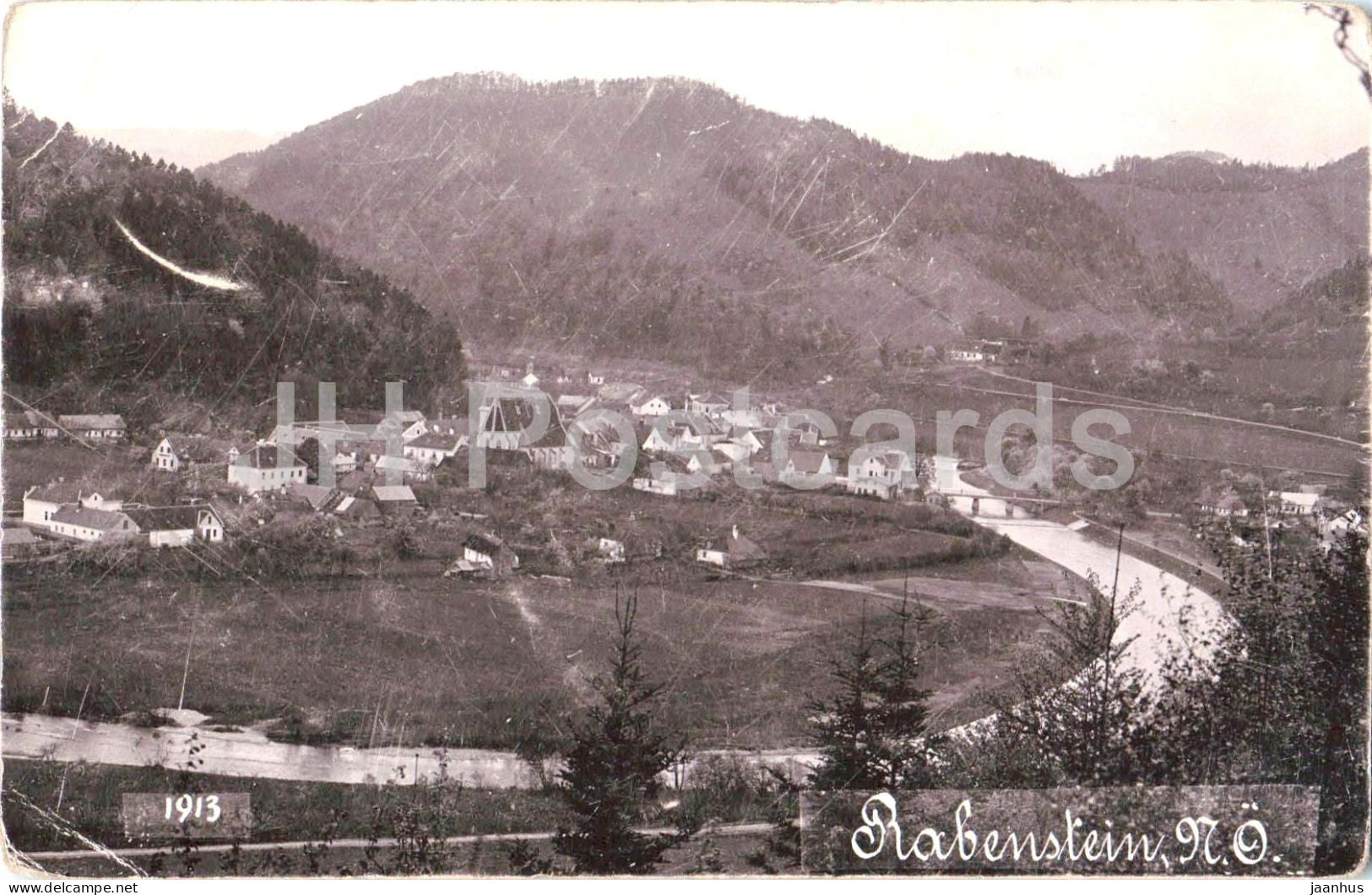 Rabenstein - village view with Pielach river and mountains - old postcard - 1913 - Austria - used - JH Postcards
