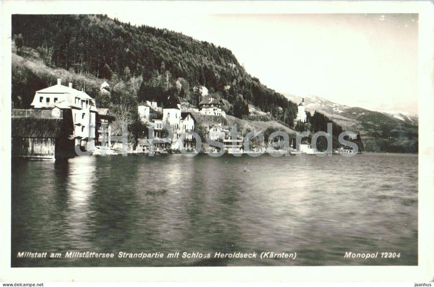 Millstatt am Millstattersee Strandpartie mit Schloss Heroldseck - 12304 - old postcard - 1933 - Austria - used - JH Postcards