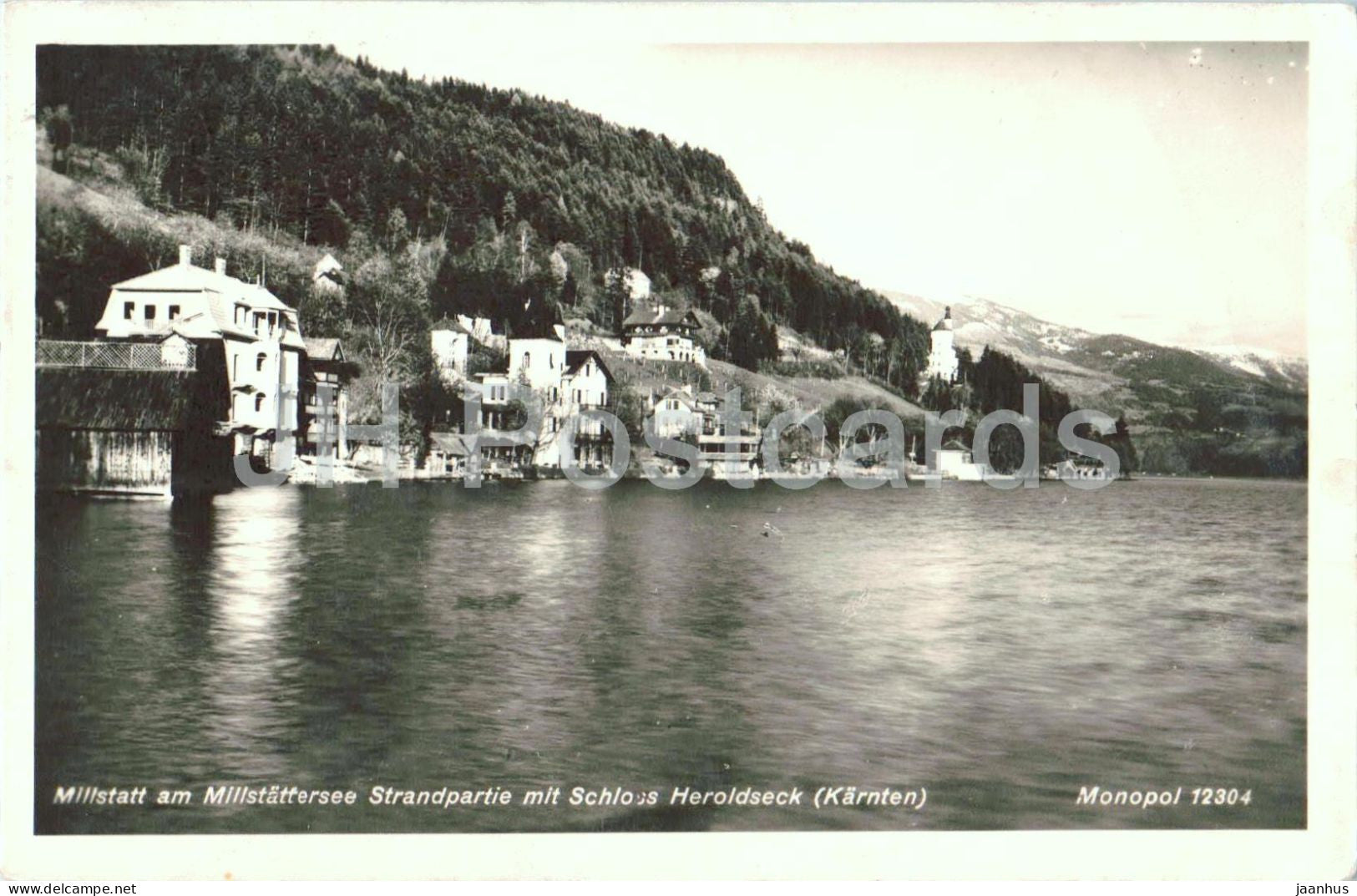 Millstatt am Millstattersee Strandpartie mit Schloss Heroldseck - 12304 - old postcard - 1933 - Austria - used - JH Postcards