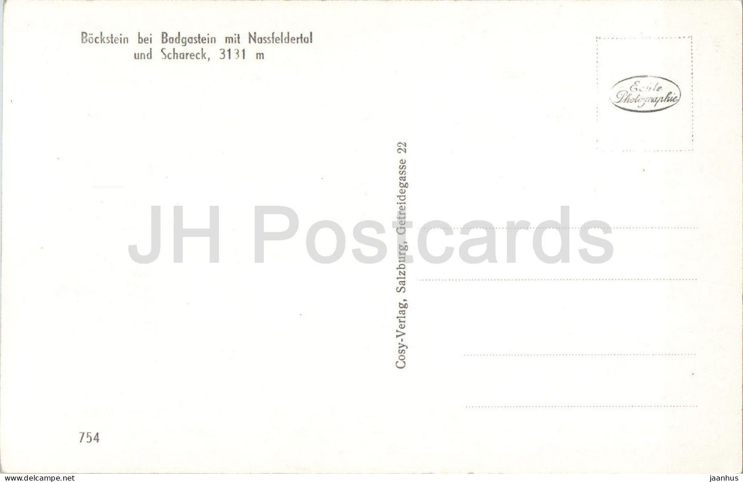 Bockstein bei Bad Gastein mit Nassfeldertal und Schareck 3131 m - Bad Gastein n° 754 - carte postale ancienne - Autriche - inutilisée 