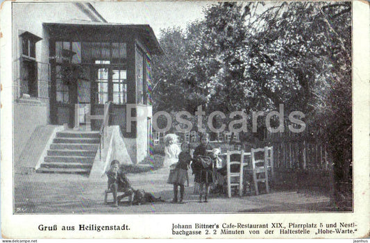 Gruss aus Heiligenstadt - Johann Bittners Cafe Restaurant XIX Pfarrplatz 5 - old postcard - 1913 - Austria - used - JH Postcards