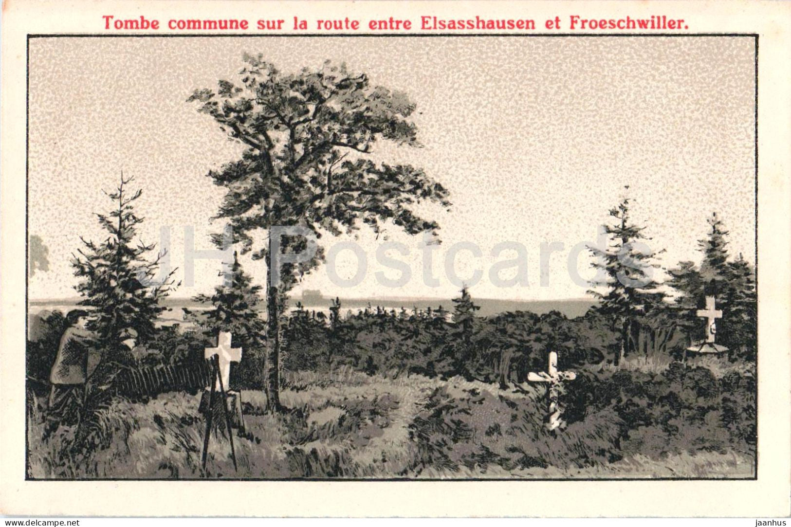 Tombe commune sur la route entre Elsasshausen et Froeschwiller - Mass grave - old postcard - France - unused - JH Postcards