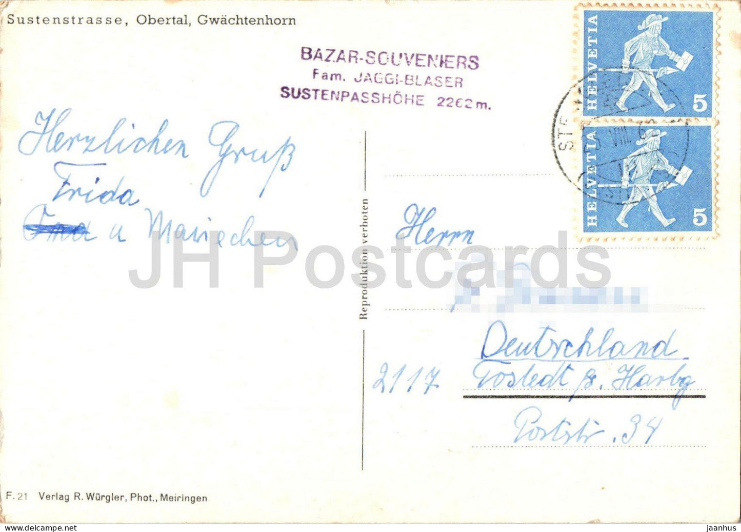 Sustenstrasse Obertal Gwachtenhorn – Berge – Alpen – 5619 – 1962 – Schweiz – gebraucht