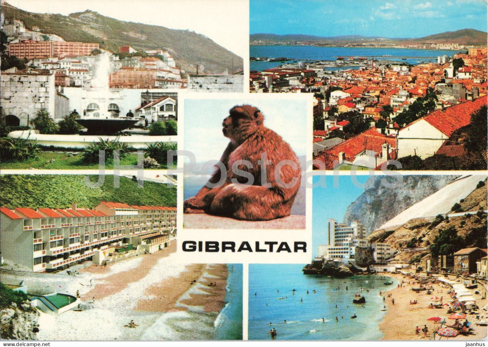 Gibraltar - harbour town beach hotel panorama monkey - multiview - GB11 - Gibraltar - unused - JH Postcards