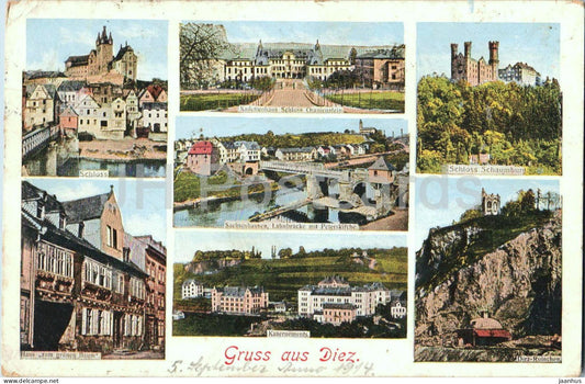Gruss aus Diez - multiview - bridge - Oranienstein - Feldpost - military mail - old postcard - 1914 - Germany - used - JH Postcards