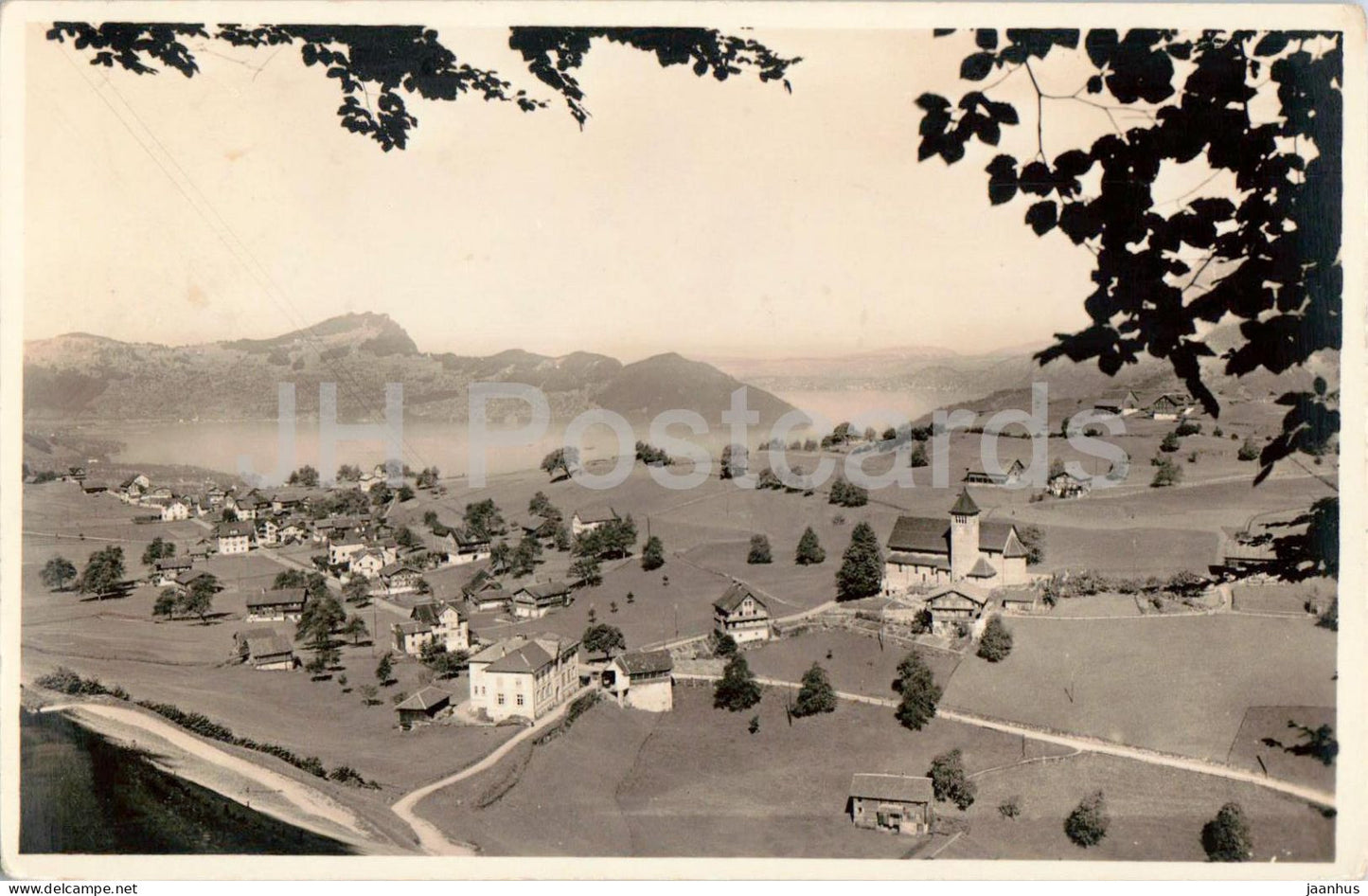 Emmetten - aerial view panorama - mountains - old postcard - 1940 - Switzerland - used - JH Postcards